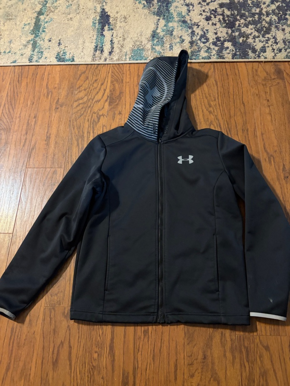 Under Armour Black Hooded Softshell Jacket with Striped Hood Lining